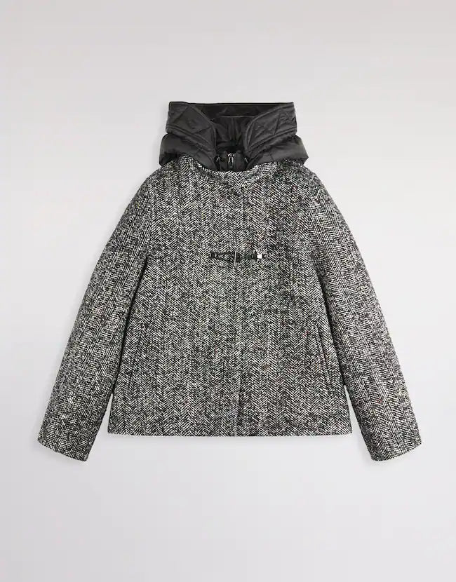 Fay Cappa Toggle Coat In Resca Frisè Misto Lana Nero Bianco