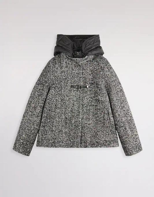 Fay Cappa Toggle Coat In Resca Frisè Misto Lana Nero Bianco
