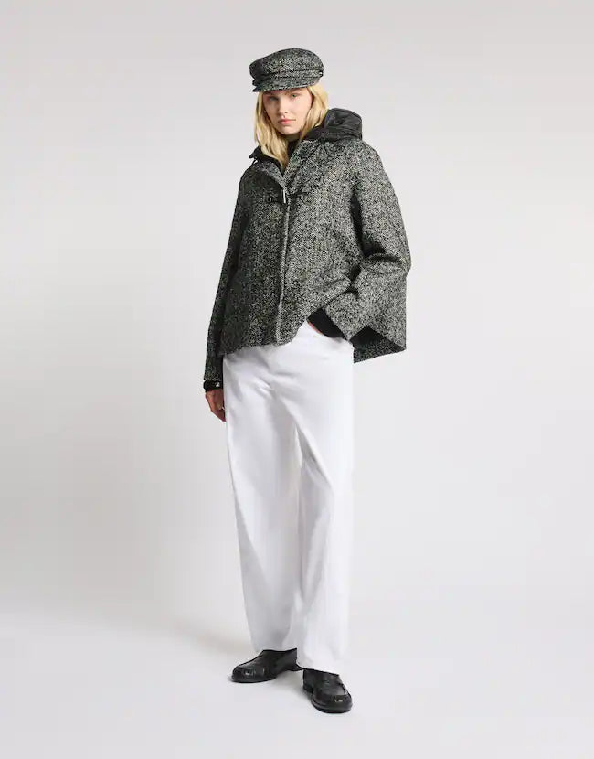 Fay Cappa Toggle Coat In Resca Frisè Misto Lana Nero Bianco