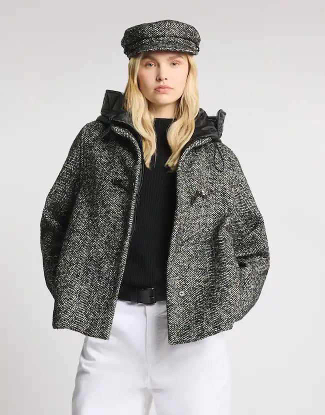 Fay Cappa Toggle Coat In Resca Frisè Misto Lana Nero Bianco
