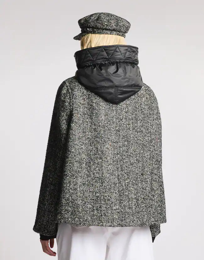 Fay Cappa Toggle Coat In Resca Frisè Misto Lana Nero Bianco