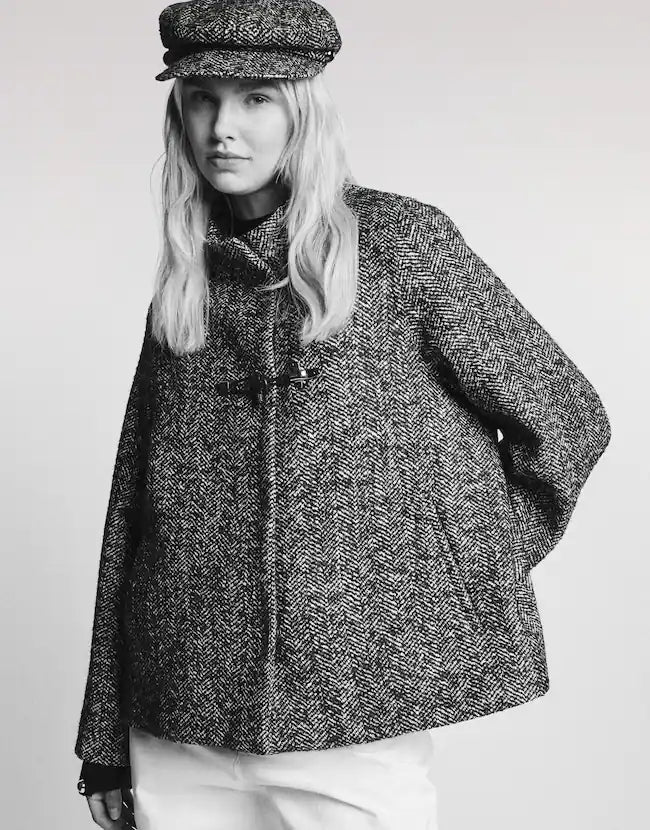 Fay Cappa Toggle Coat In Resca Frisè Misto Lana Nero Bianco
