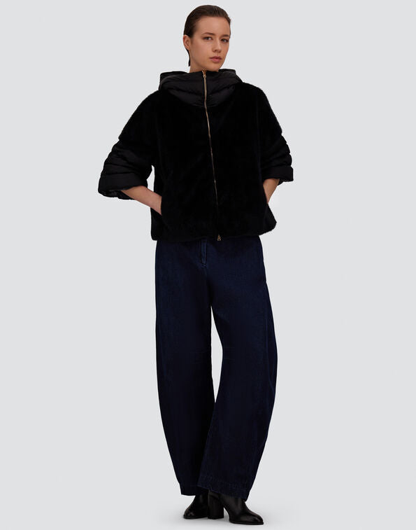 Herno Cappa In Satin E Lady Alternative Fur Nero