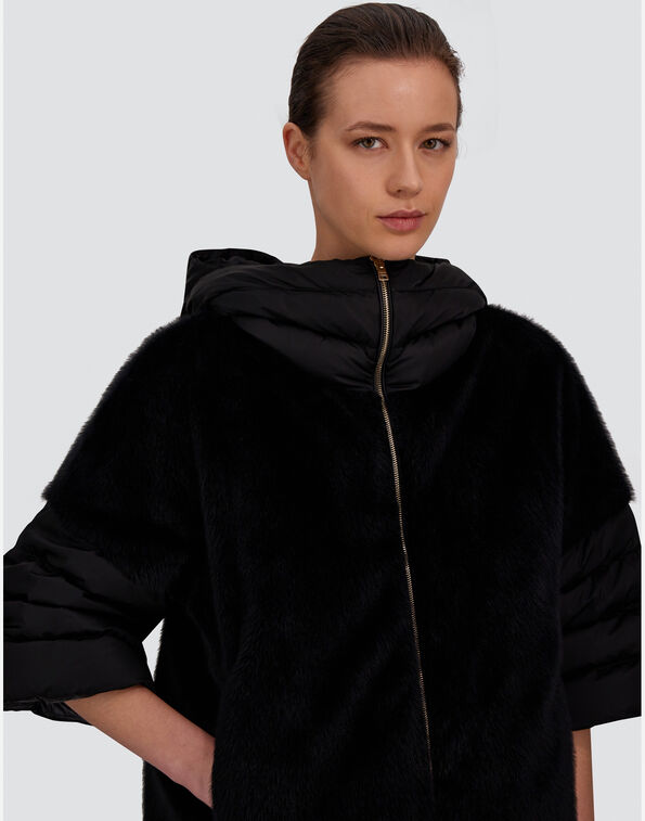 Herno Cappa In Satin E Lady Alternative Fur Nero