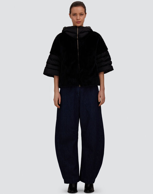 Herno Cappa In Satin E Lady Alternative Fur Nero