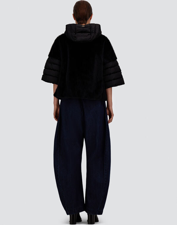 Herno Cappa In Satin E Lady Alternative Fur Nero