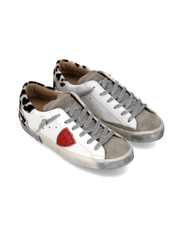Philippe Model Sneakers Bianco Animalier Scudetto Rosso