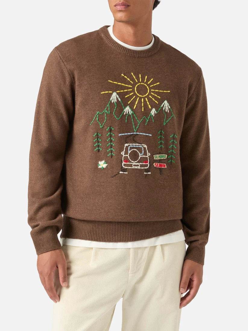 Mc2 Saint Barth Maglia Girocollo Heron Con Ricamo ST. Moritz Marrone