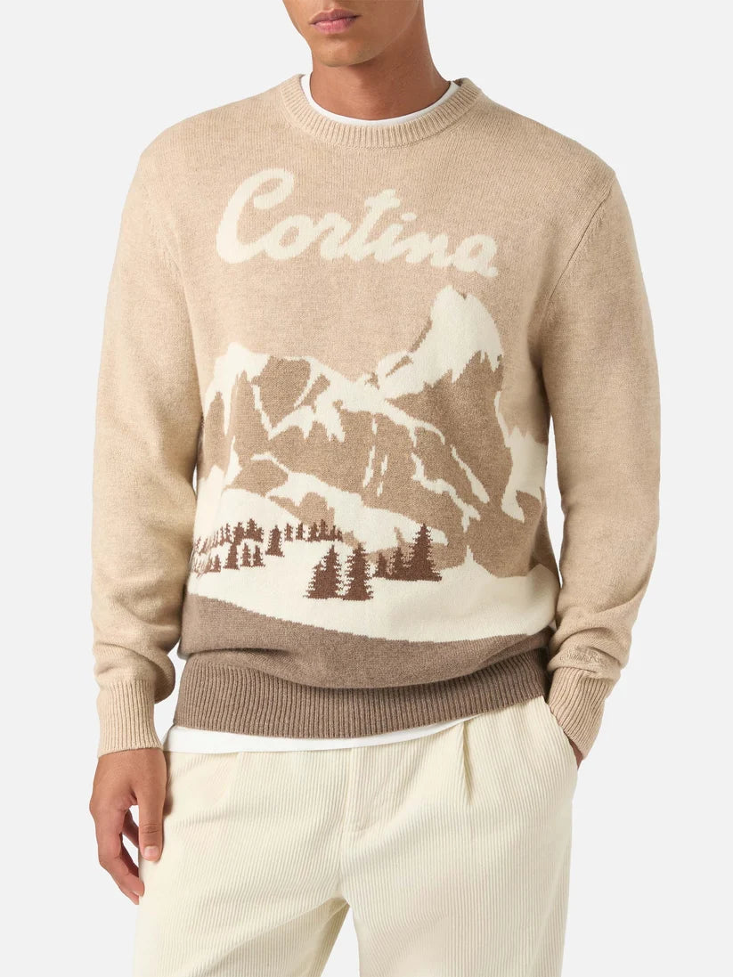 Mc2 Saint Barth Maglia Girocollo Heron Intarsio Cortina Beige