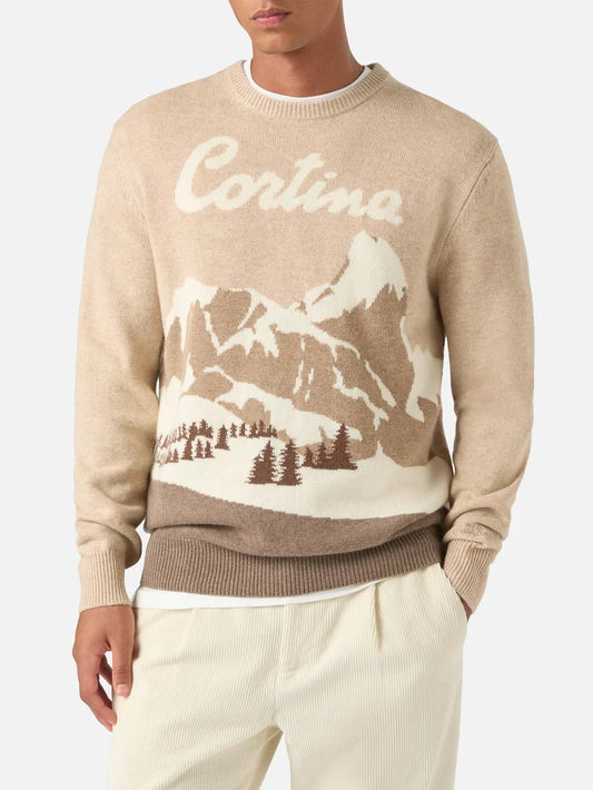 Mc2 Saint Barth Maglia Girocollo Heron Intarsio Cortina Beige