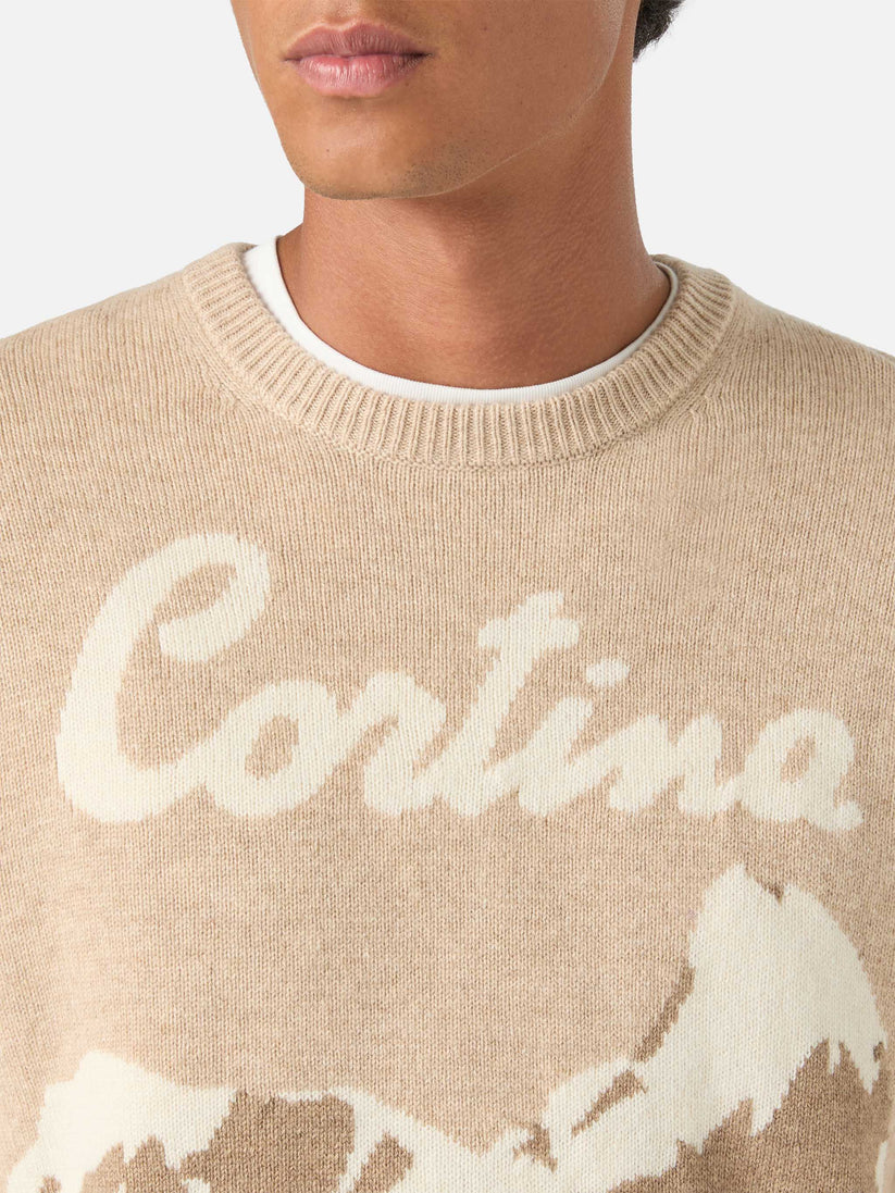 Mc2 Saint Barth Maglia Girocollo Heron Intarsio Cortina Beige