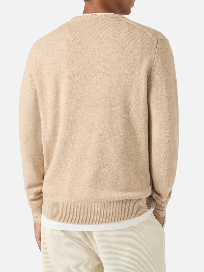 Mc2 Saint Barth Maglia Girocollo Heron Intarsio Cortina Beige