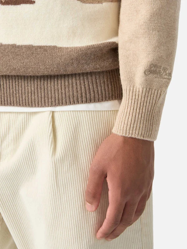 Mc2 Saint Barth Maglia Girocollo Heron Intarsio Cortina Beige