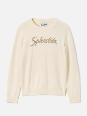 Saint Barth Girocollo New Queen Off White Ricamo Strass