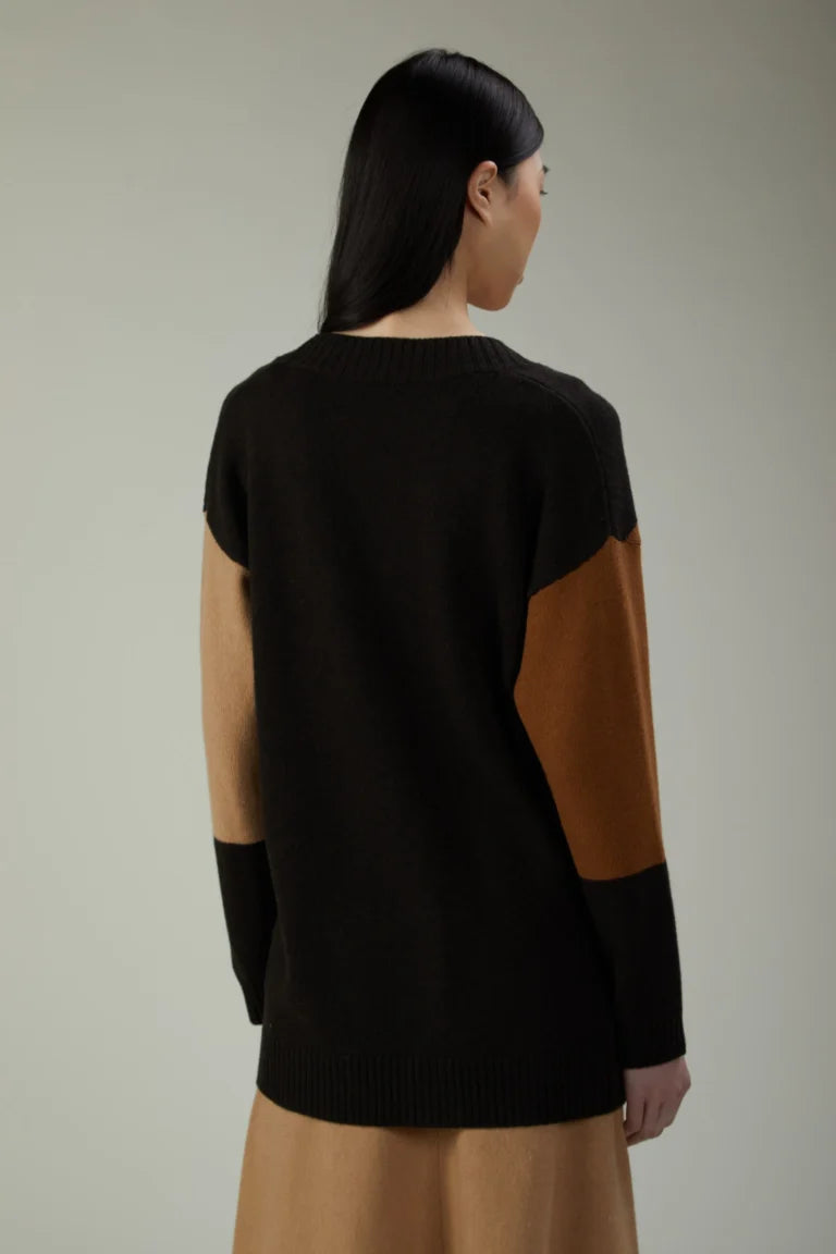 Kangra Cardigan  Con Intarsio a Rombi Lana Cashmere Ebano