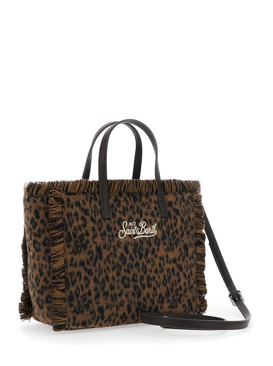 Saint Barth Borsa Colette Felt Stampa Dark Leopard