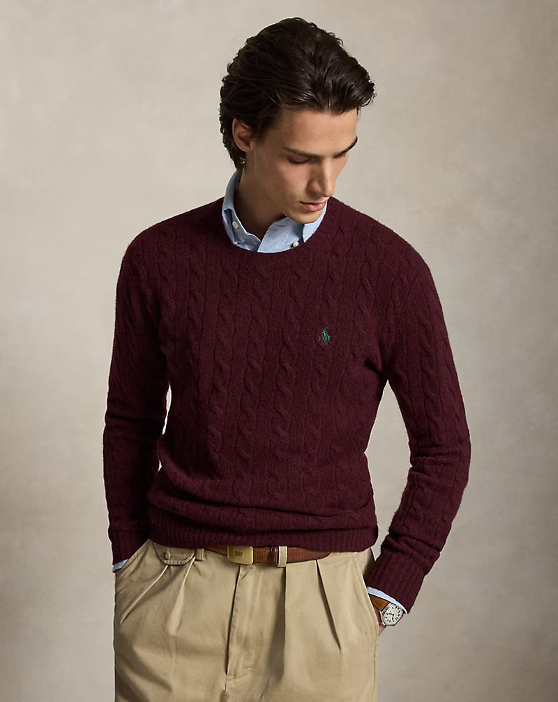 Polo Ralph Lauren Maglia Lana Cashmere A Trecce Vinaccia Melange