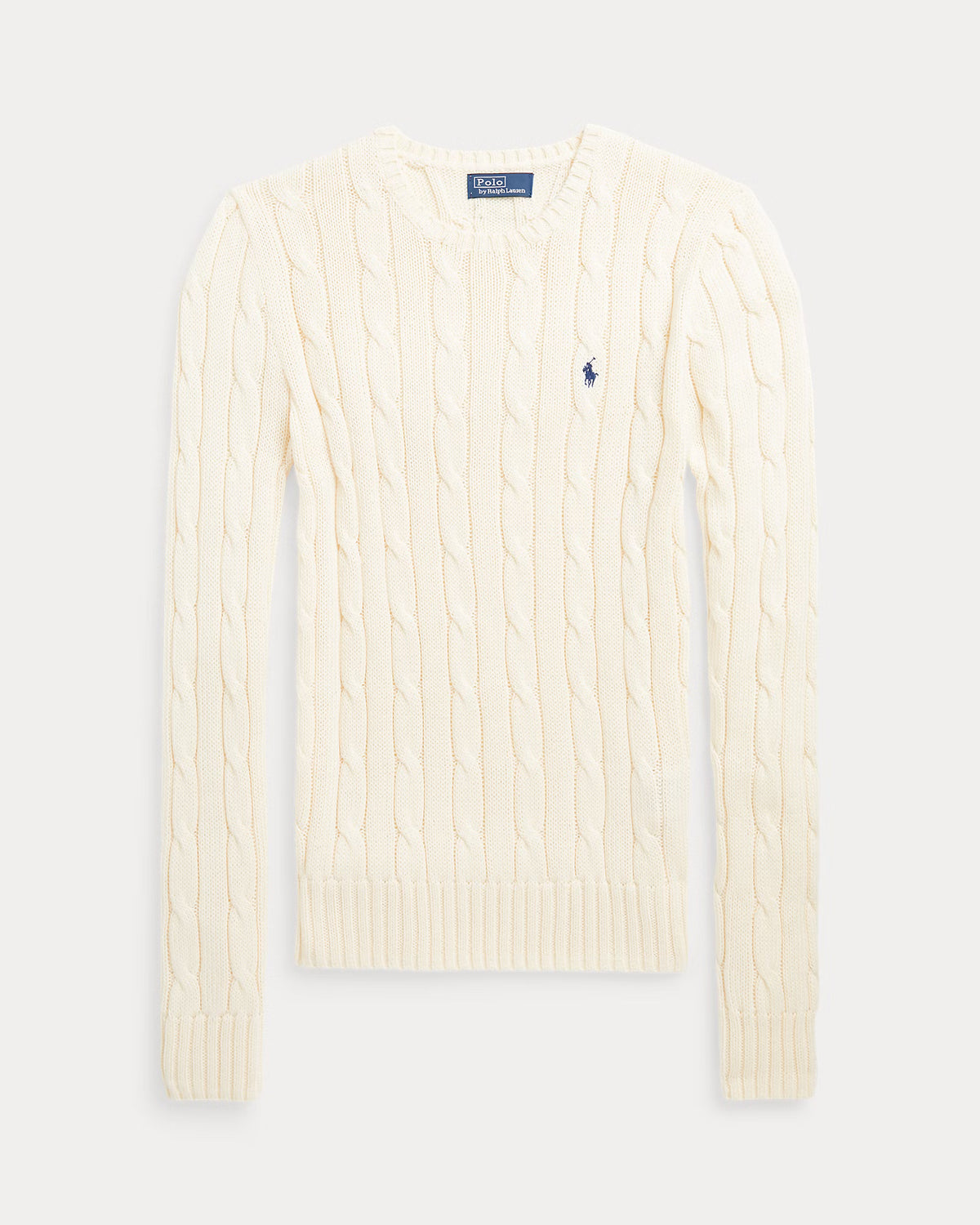 Polo Ralph Lauren Maglia Girocollo a Trecce Lana Cashmere Panna