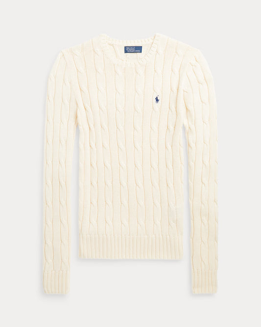 Polo Ralph Lauren Maglia Girocollo a Trecce Lana Cashmere Panna