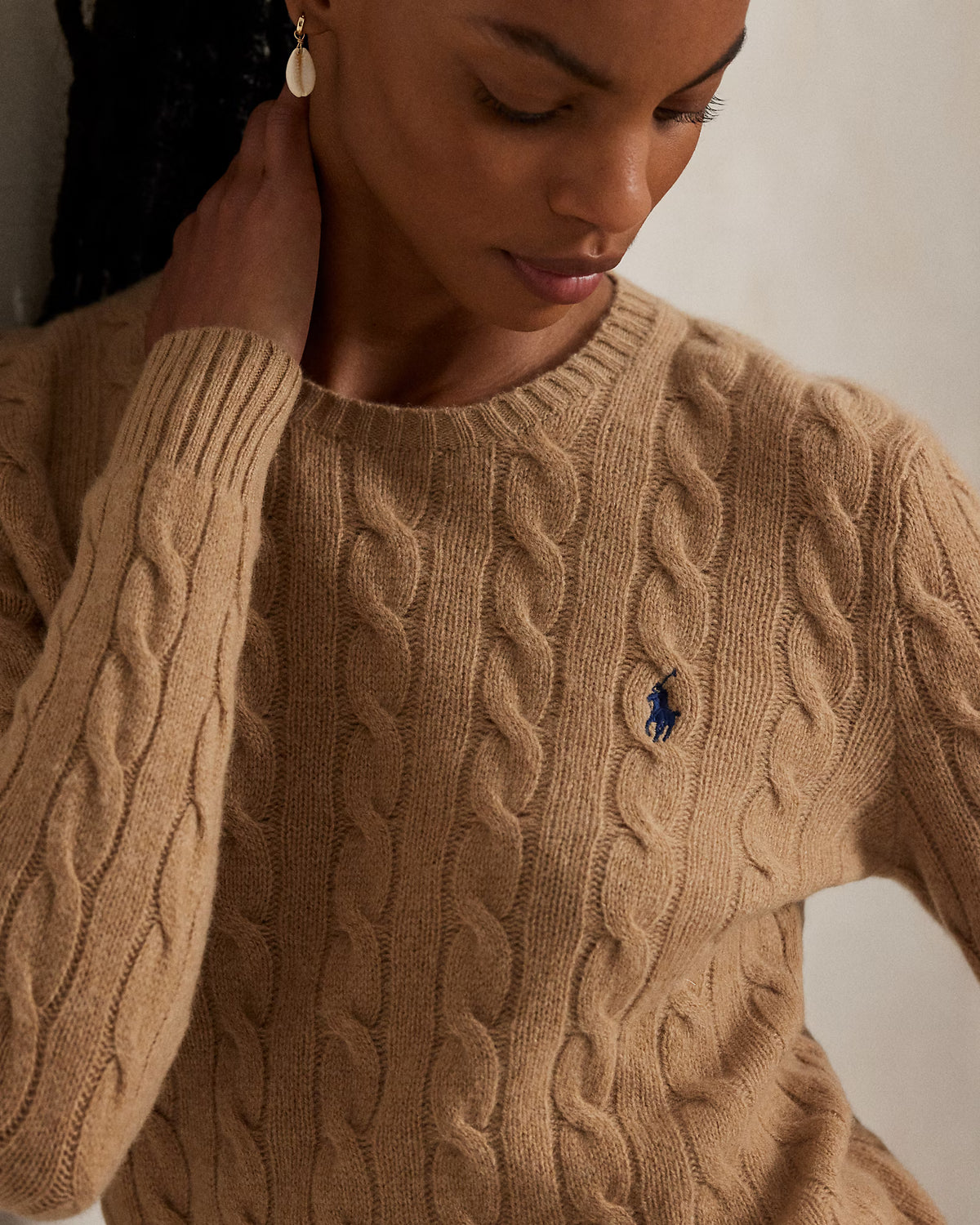 Polo Ralph Lauren Girocollo Lana Cashmere Trecce Cammello