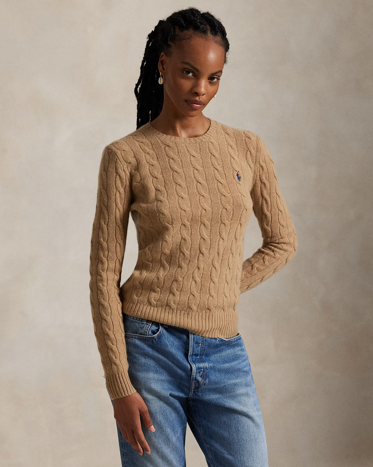 Polo Ralph Lauren Girocollo Lana Cashmere Trecce Cammello