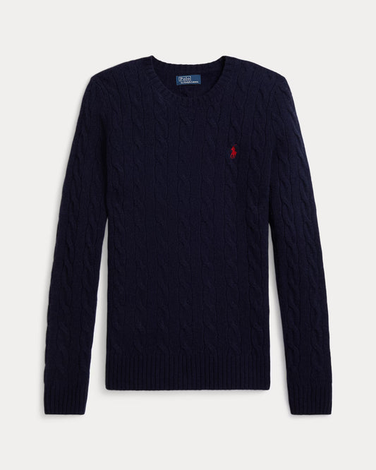 Polo Ralph Lauren Maglia Girocollo Trecce Lana Cashmere Blu Cacciatore