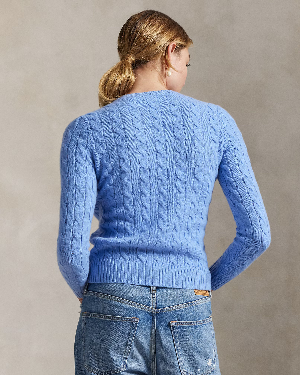 Polo Ralph Lauren Maglia Girocollo Trecce Lana Cashmere Blu Litchfield