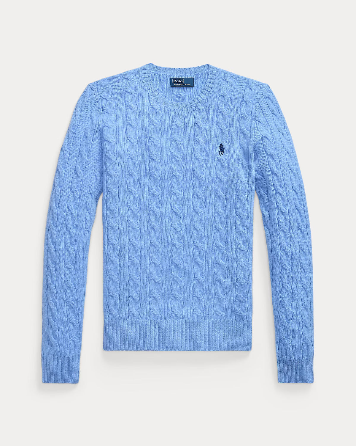 Polo Ralph Lauren Maglia Girocollo Trecce Lana Cashmere Blu Litchfield