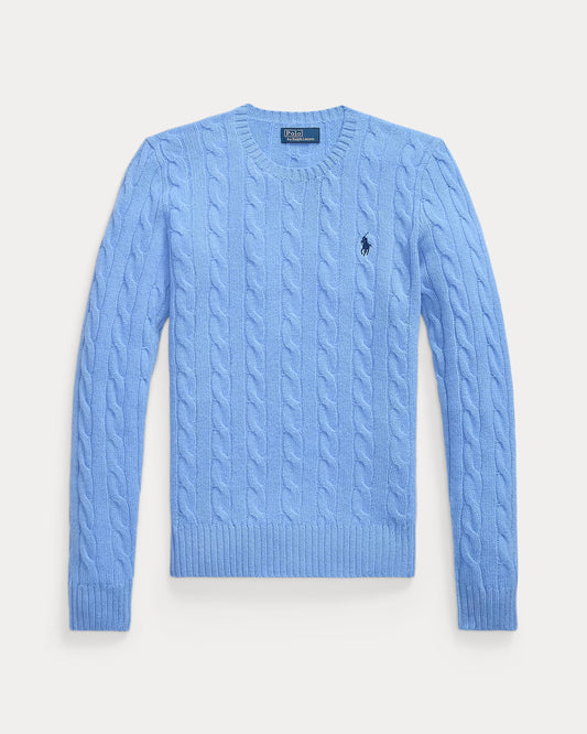 Polo Ralph Lauren Maglia Girocollo Trecce Lana Cashmere Blu Litchfield