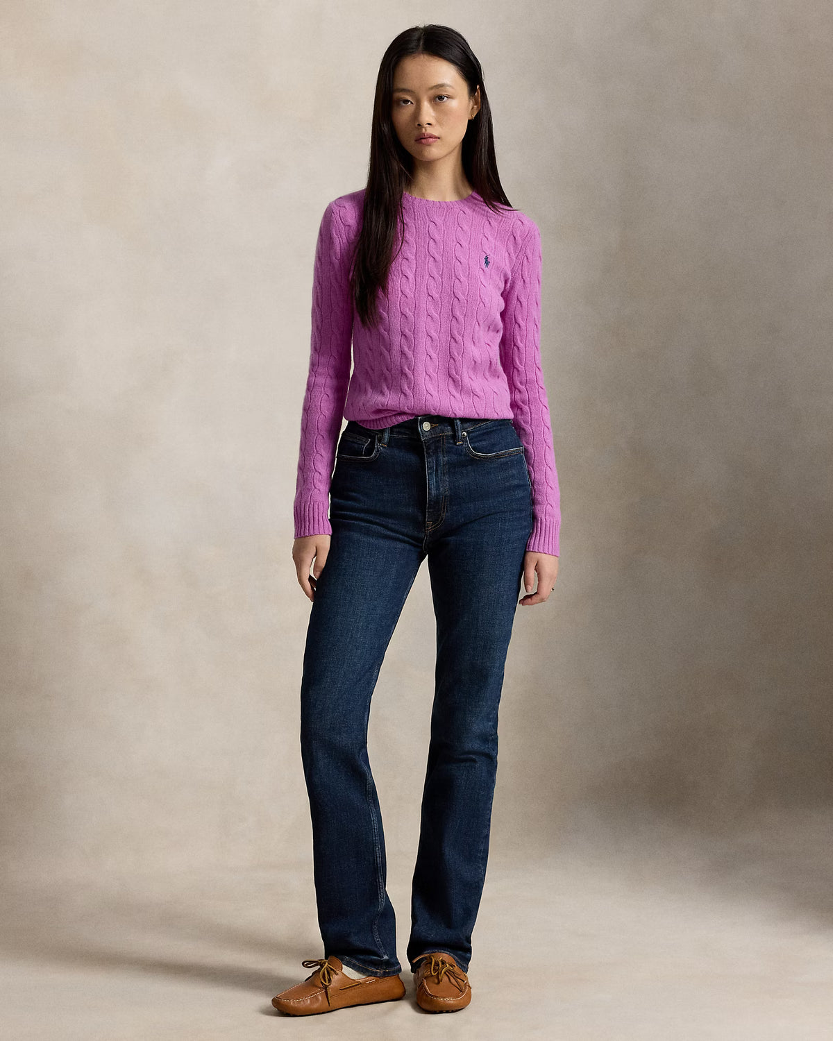 Polo Ralph Lauren Girocollo Trecce Lana Cashmere Rosa Cardo