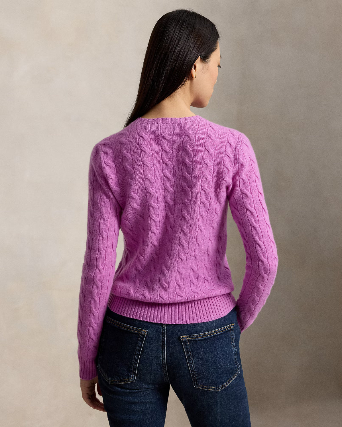 Polo Ralph Lauren Girocollo Trecce Lana Cashmere Rosa Cardo