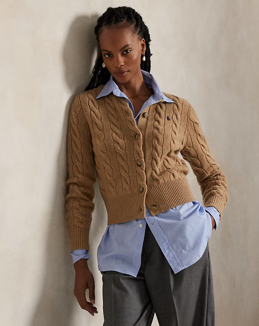 Polo Ralph Lauren Cardigan A Trecce Lana Cashmere Cammello