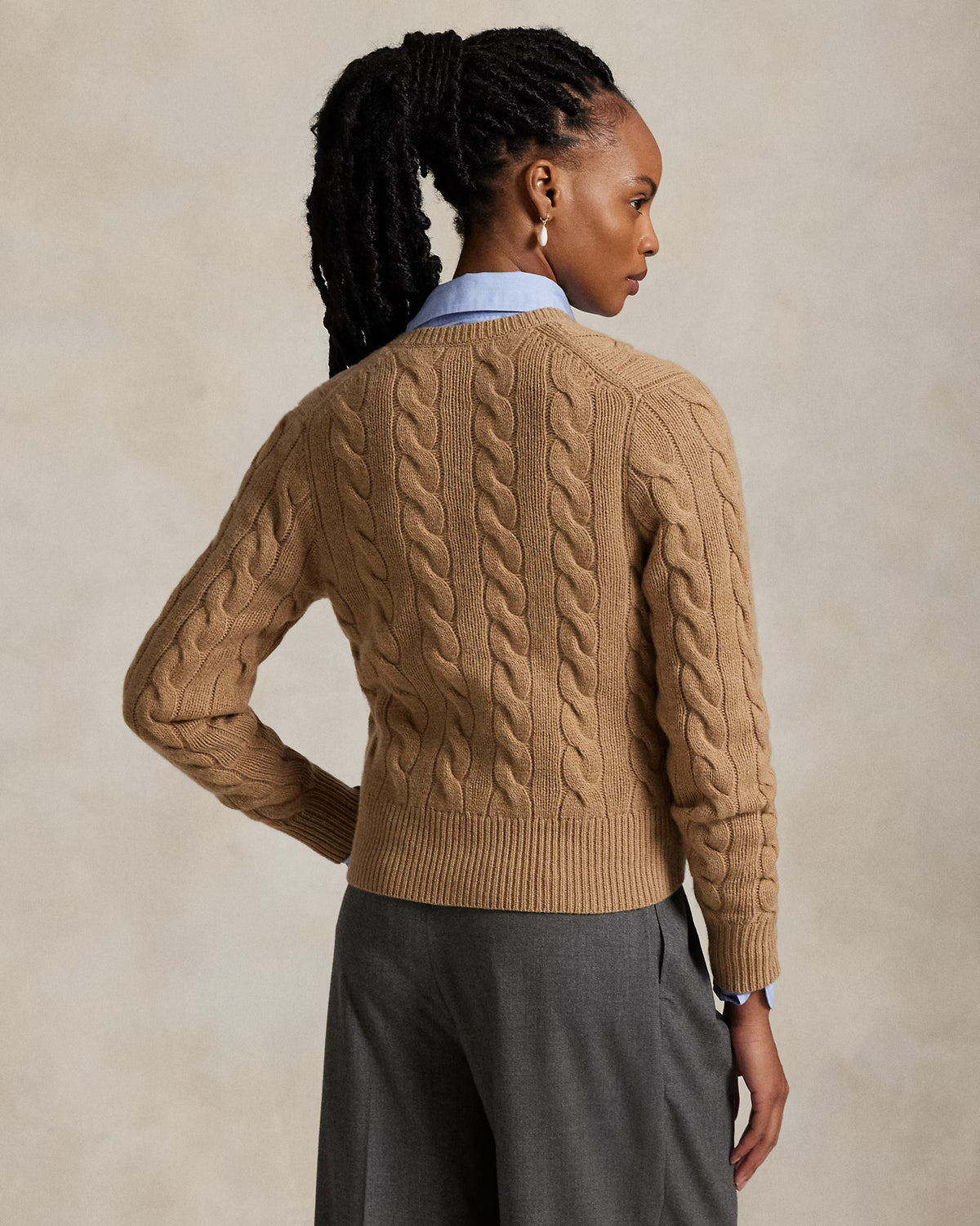 Polo Ralph Lauren Cardigan A Trecce Lana Cashmere Cammello