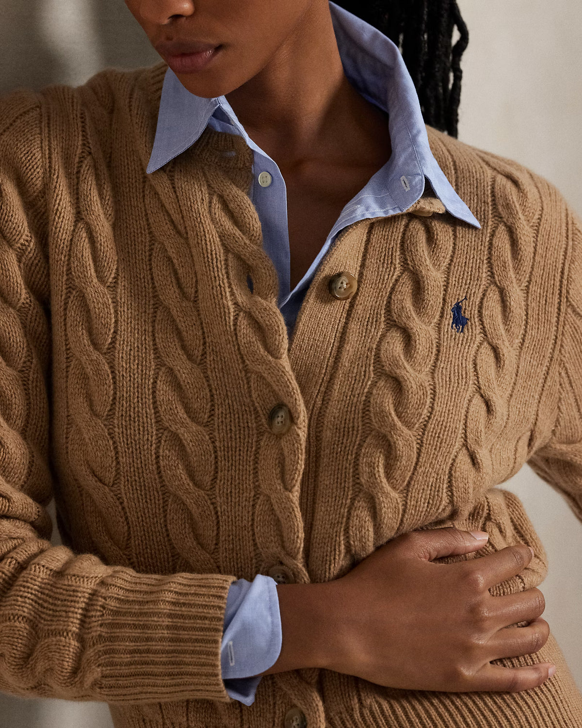 Polo Ralph Lauren Cardigan A Trecce Lana Cashmere Cammello