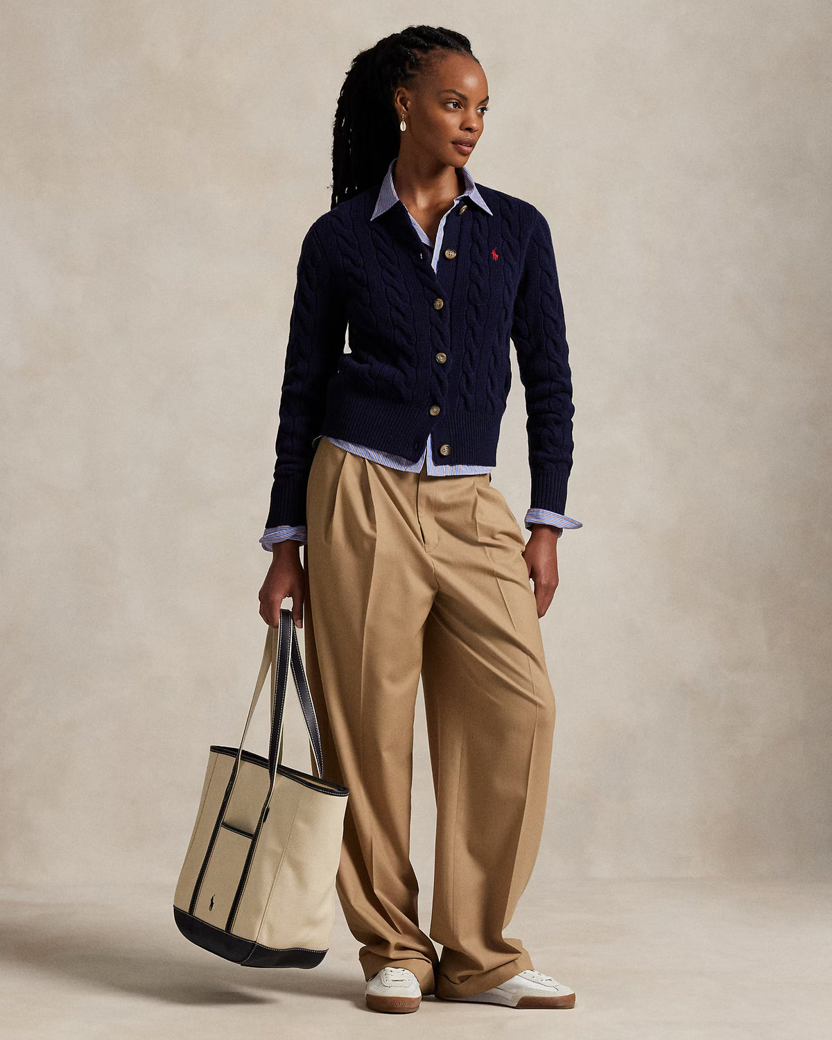 Polo Ralph Lauren Cardigan A Trecce Lana Cashmere Blu Cacciatore