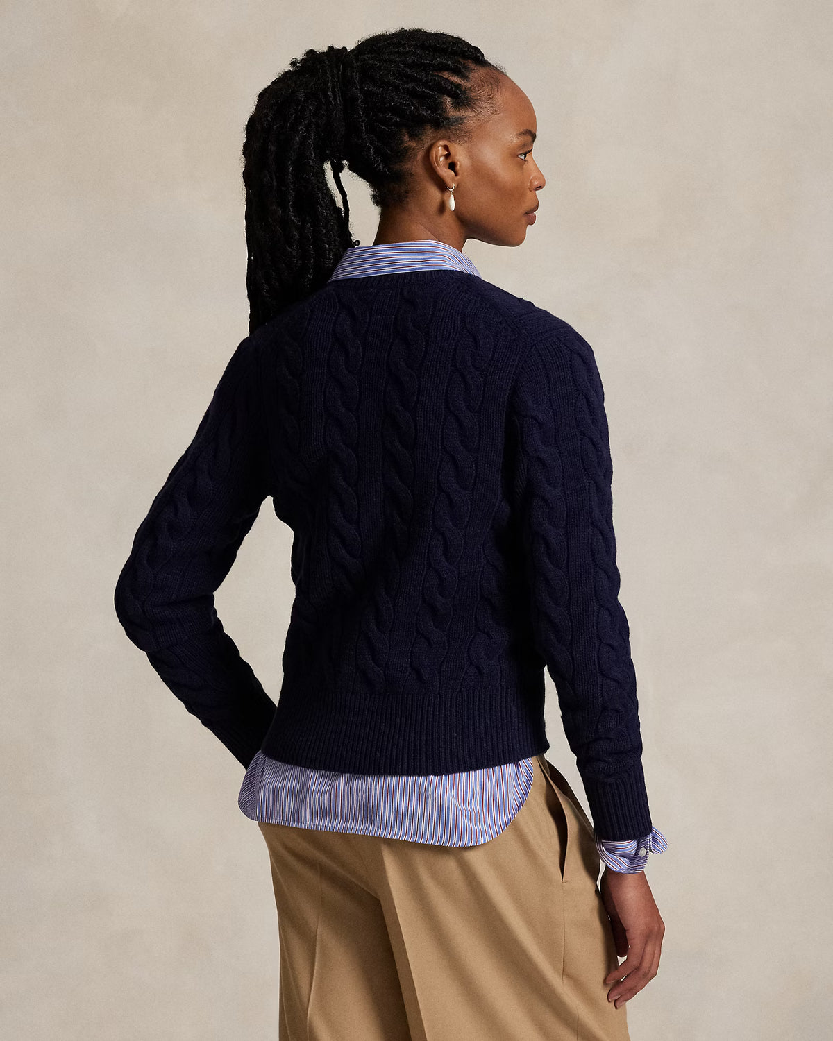 Polo Ralph Lauren Cardigan A Trecce Lana Cashmere Blu Cacciatore