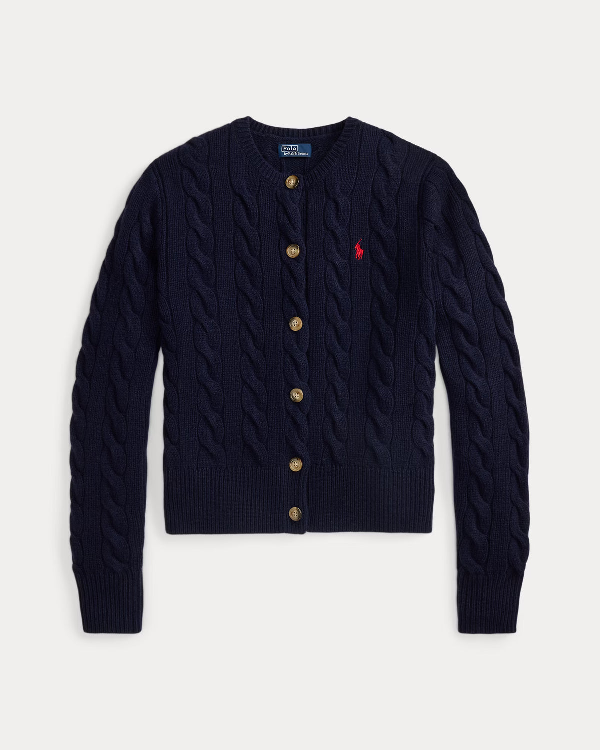 Polo Ralph Lauren Cardigan A Trecce Lana Cashmere Blu Cacciatore