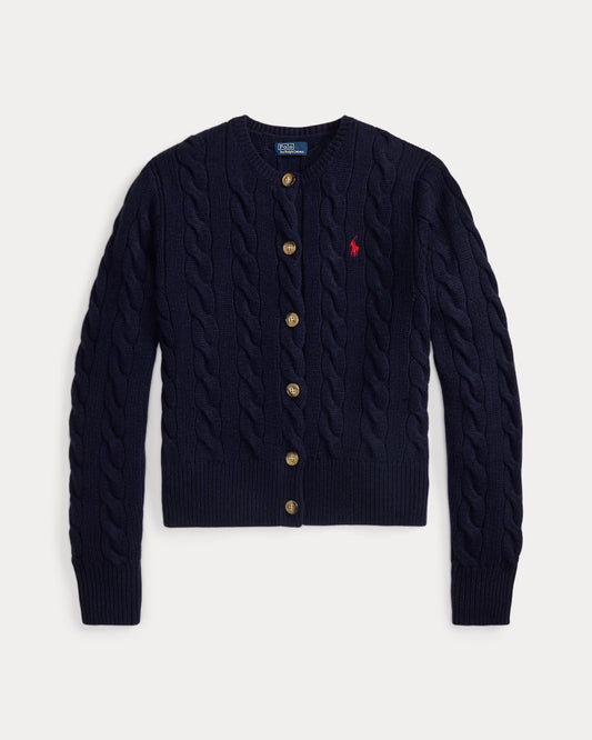 Polo Ralph Lauren Cardigan A Trecce Lana Cashmere Blu Cacciatore