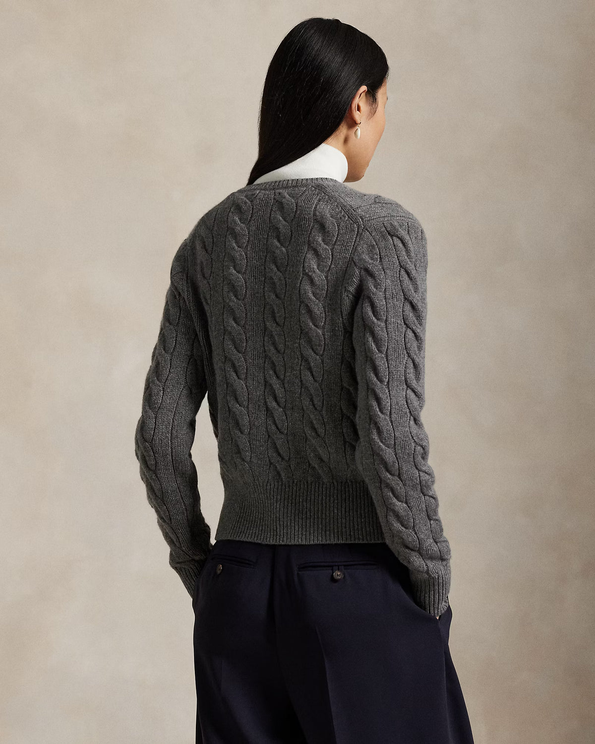 Polo Ralph Lauren Cardigan A Trecce Lana Cashmere Grigio Melange