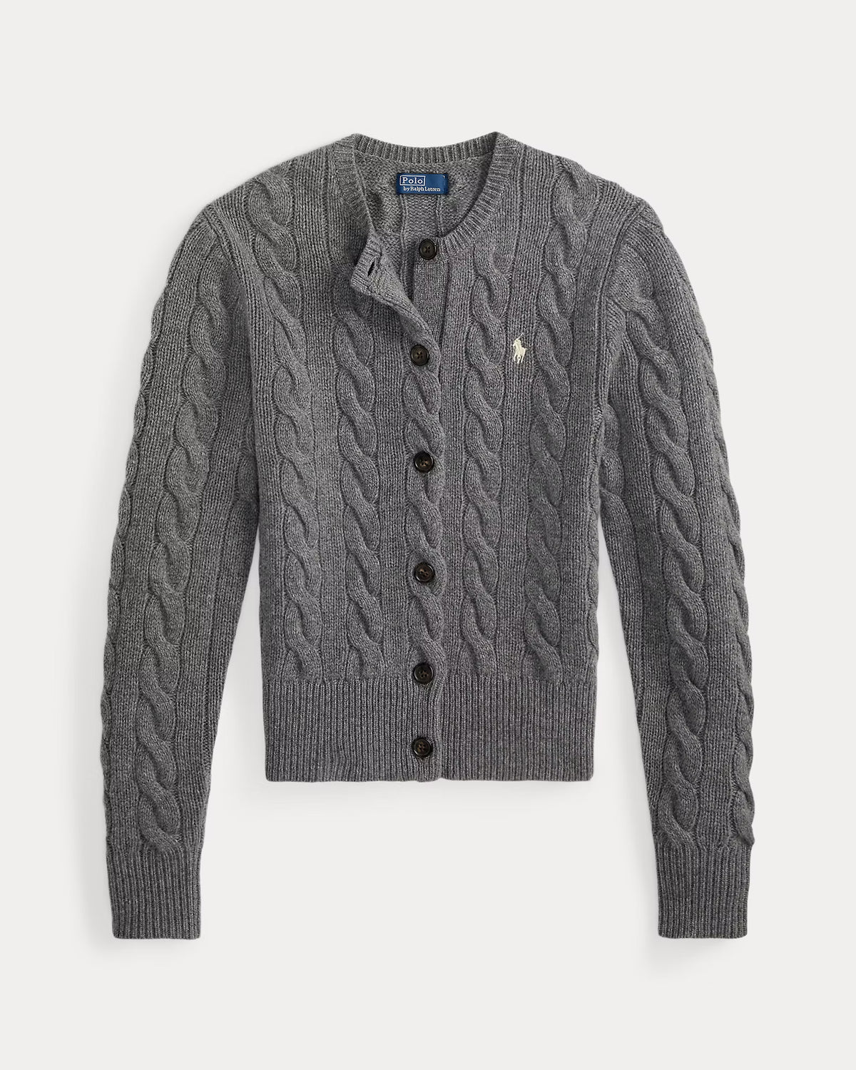 Polo Ralph Lauren Cardigan A Trecce Lana Cashmere Grigio Melange