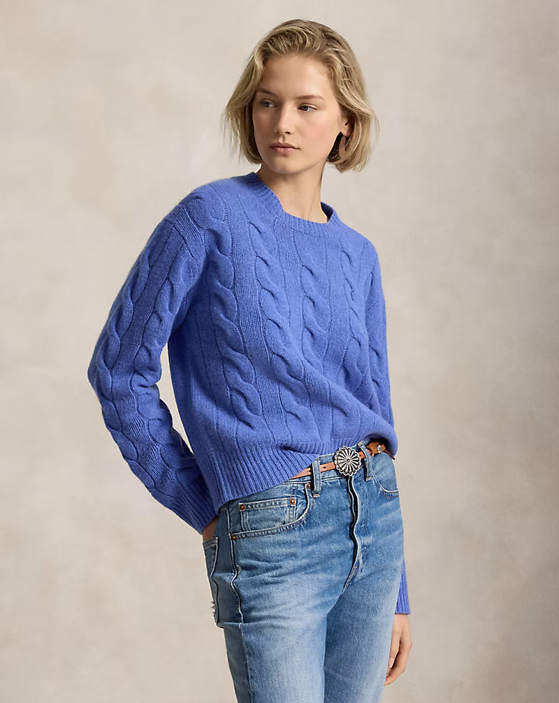 Polo Ralph Lauren Maglia Lana Cashmere A Trecce Blu Porto Mélange