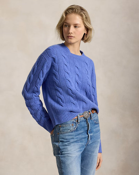 Polo Ralph Lauren Maglia Lana Cashmere A Trecce Blu Porto Mélange