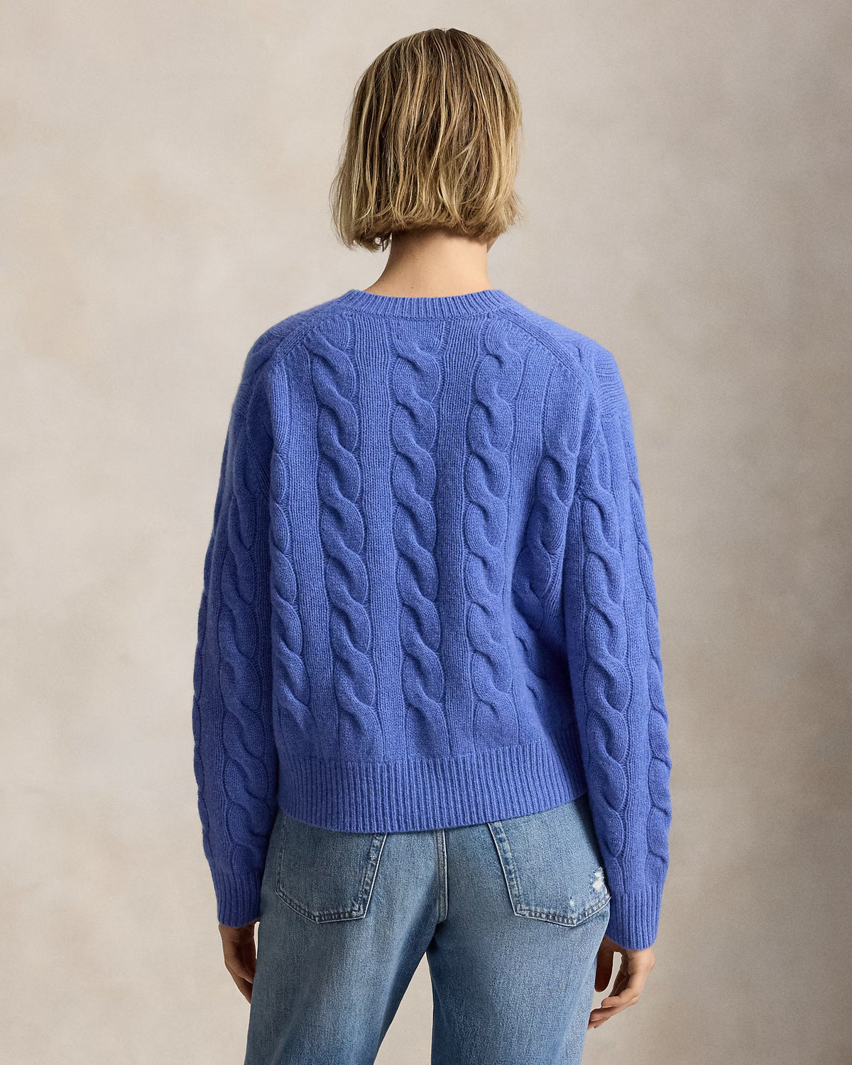 Polo Ralph Lauren Maglia Lana Cashmere A Trecce Blu Porto Mélange