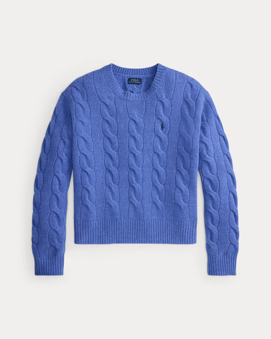 Polo Ralph Lauren Maglia Lana Cashmere A Trecce Blu Porto Mélange
