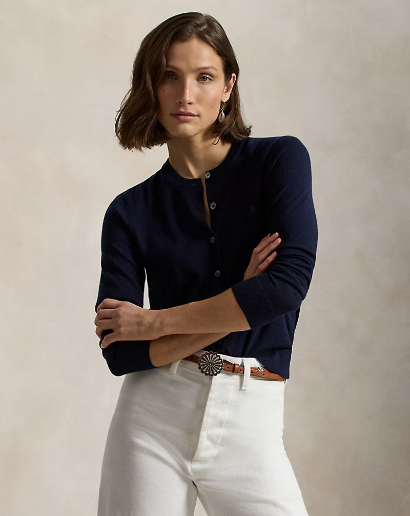 Polo Ralph Lauren Cardigan Girocollo  Lana Blu Cacciatore