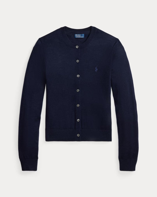 Polo Ralph Lauren Cardigan Girocollo  Lana Blu Cacciatore