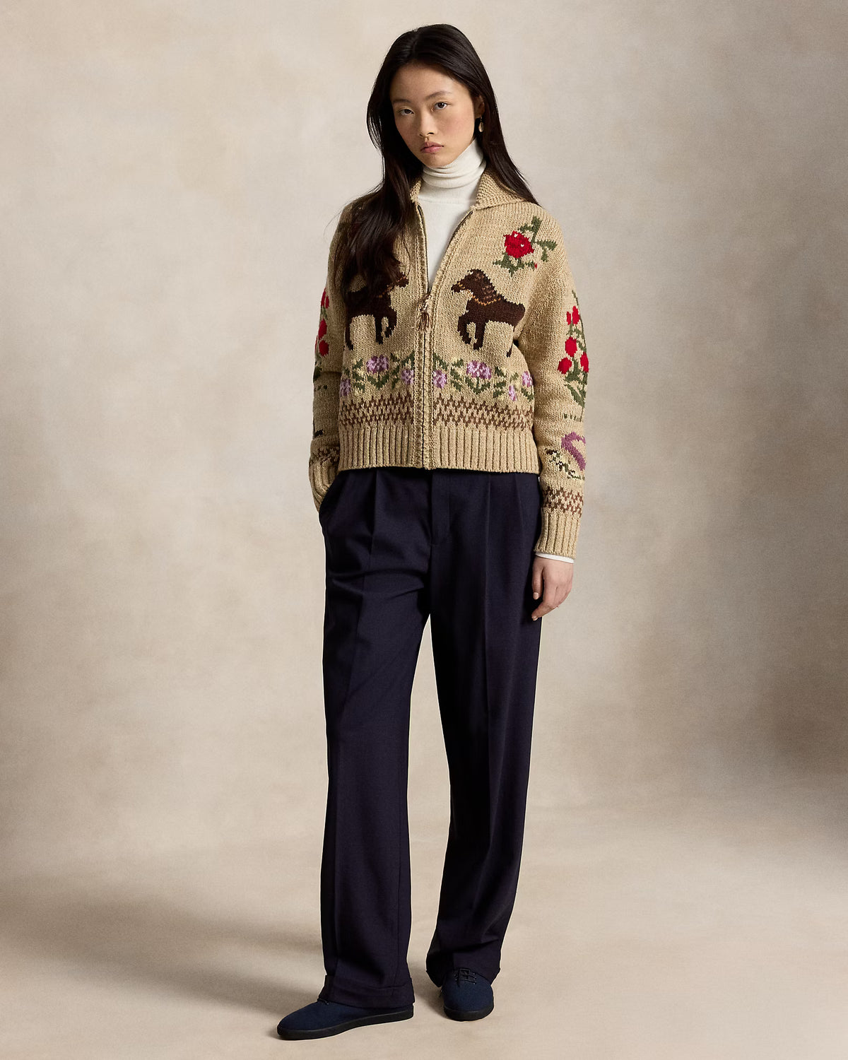 Polo Ralph Lauren Cardigan Cotone E Lana Con Intarsi Multicolor