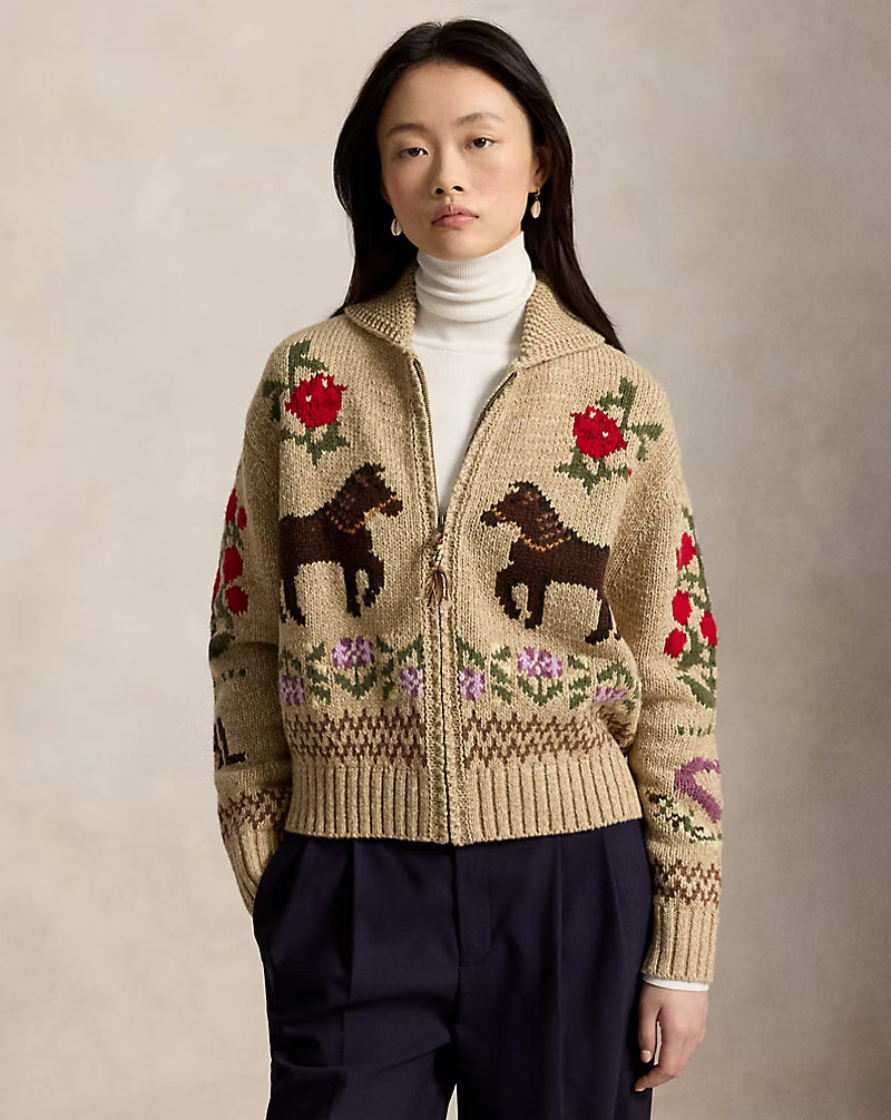 Polo Ralph Lauren Cardigan Cotone E Lana Con Intarsi Multicolor