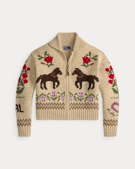 Polo Ralph Lauren Cardigan Cotone E Lana Con Intarsi Multicolor