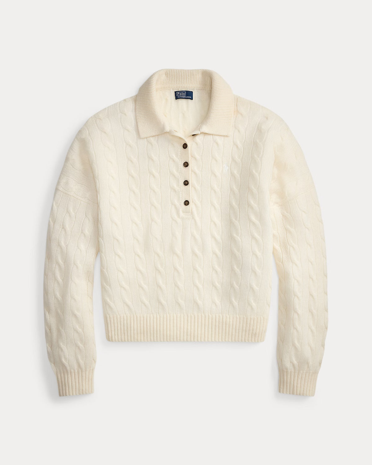 Polo Ralph Lauren Maglia Polo Lana Cashmere Trecce Panna